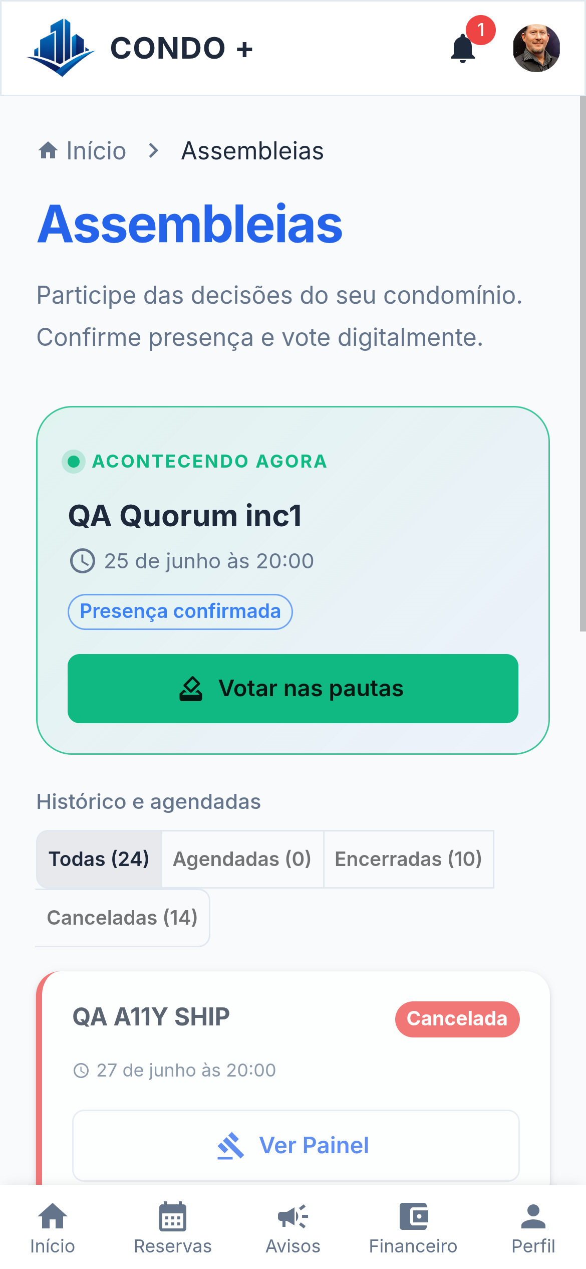 Assembleias do morador — Mobile