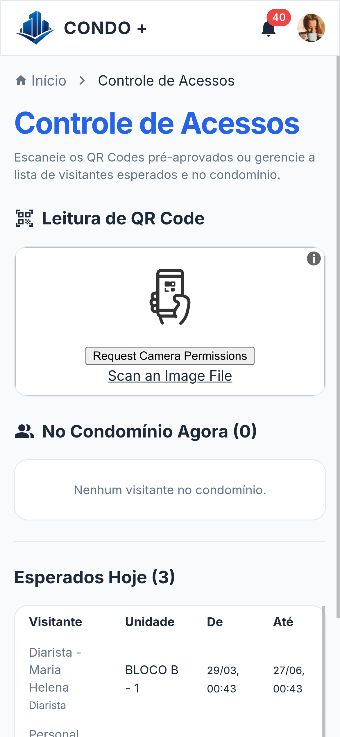 Controle de acessos do porteiro — Mobile