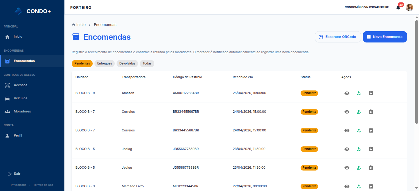 Encomendas na portaria — Desktop