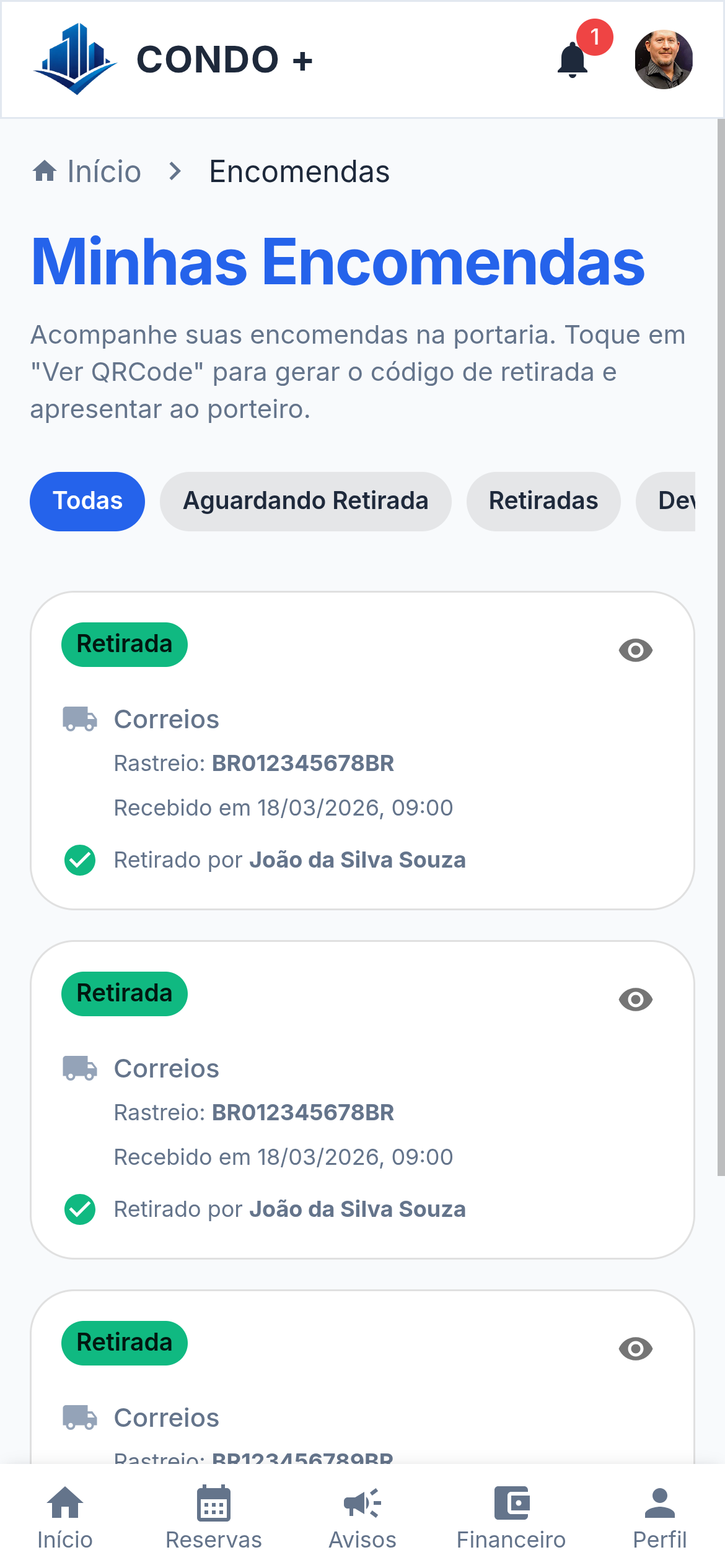 Encomendas do morador — Mobile