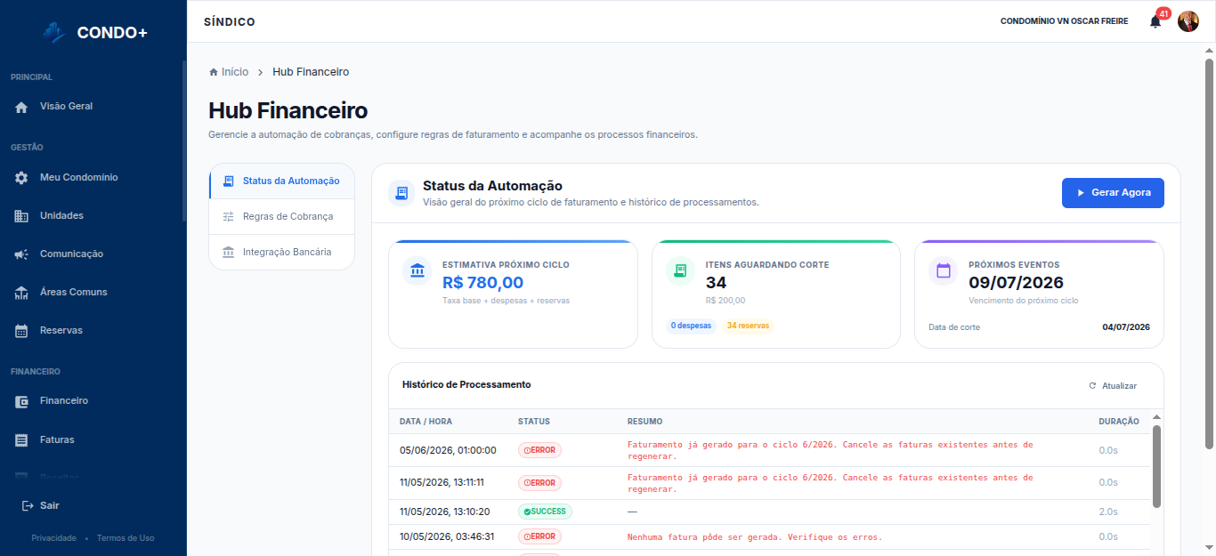Tela de cadastro de Hub Financeiro