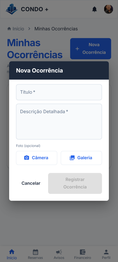 Tela de nova ocorrência — Mobile