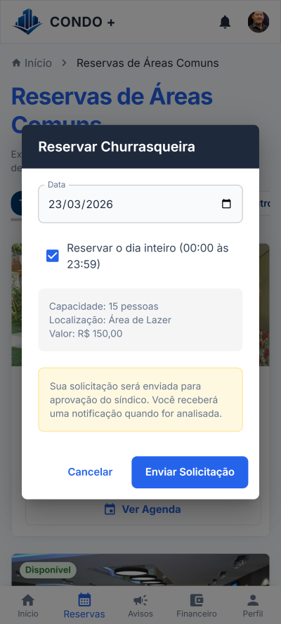 Tela de nova reserva — Mobile