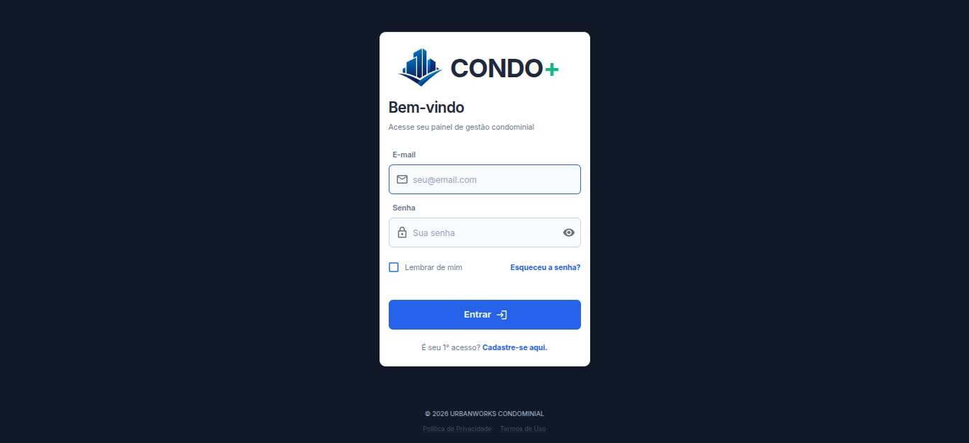 Tela de login do CONDO+