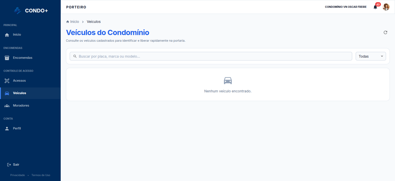 Consulta de veículos na portaria — Desktop