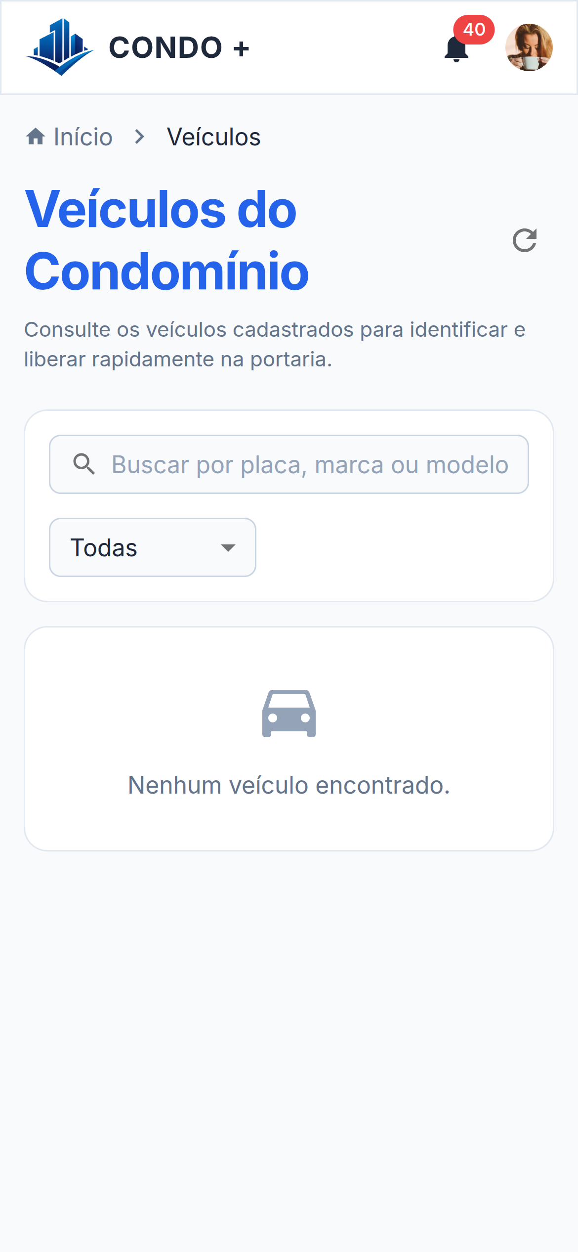Consulta de veículos na portaria — Mobile